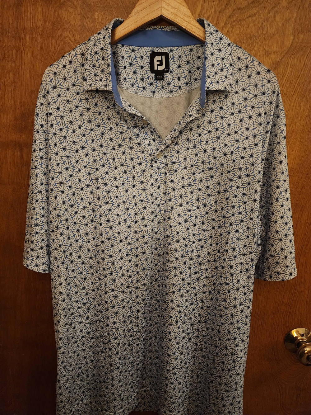 FootJoy Men's White Polo with Navy Geometric Print